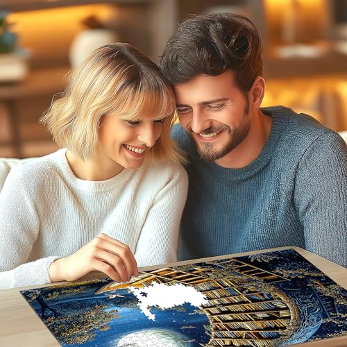 Moonlit Book Haven 500-Piece Adult Jigsaw Puzzle: Enchanted Night Library Fantasy Scene, 20x20 Inches – Mindful Relaxation & Cozy Hobby - color: Moonlit Book Haven