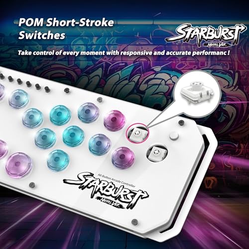 Brook Fighter Starburst Metal Ver. All-Button Arcade Controller for PS5, PS4, Xbox Series X|S, NS, NS2 & PC, Metal Side Handles, Hot-Swappable Switches, RGB Lighting, Officially Licensed (White) - color: White