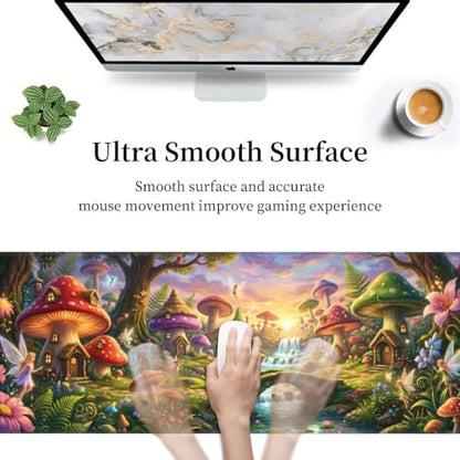 Mushroom Mouse Pad Gaming Desk Pad - 31.5x11.8 in Large Extended Mousepad, Non-Slip Rubber Base Mice Mat for Desk & Keyboard - color: 16