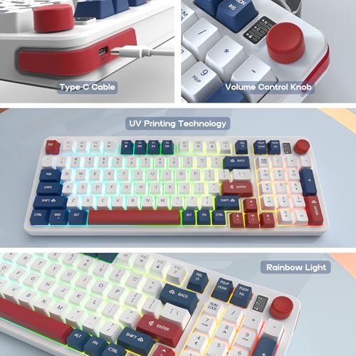 96% Wired Gaming Keyboard,Light Up Creamy Membrane Computer Keyboard with Number Pad & Volume Knob,Ergonomic Quiet Silent USB Keyboard for PC Desktop Games Office