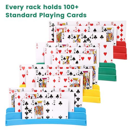 Three-Layer Design Playing Cards Holders，Playing Card Holder for Kids Adults Hands Free Card Holder for Family Card Game Nights Poker Parties - color: Red,Yellow,Blue,Green(4pack)