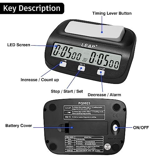 LEAP Chess Clock Digital Chess Timer Professional Chess Clock Timer with Time Bonus and Delay Features Great for Chess I-Go Upgraded Model - color: Black
