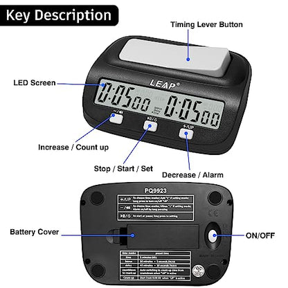 LEAP Chess Clock Digital Chess Timer Professional Chess Clock Timer with Time Bonus and Delay Features Great for Chess I-Go Upgraded Model - color: Black