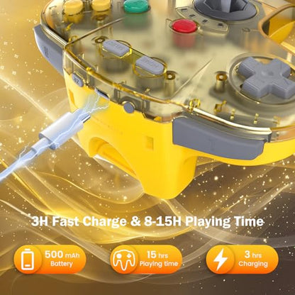 KIWITATA Wireless N64 Controller for Switch Console, 2.4GHZ N64 Remote Joystick Game Controller Compatible with Switch(1,2), Raspberry Pi, MAC, Windows 7/8,10,11 Clear Yellow - color: Clear yellow