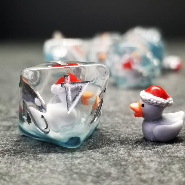 Sage's Portal Animal Familiars Resin DND Dice Set Polyhedral Dice Set for Dungeons and Dragons RPG Pathfinder Tabletop TTRPG (Festivus Duck) - color: Festivus Duck, style: Dice Set Only