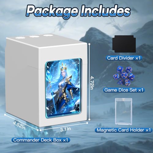 Proijeut Mtg Deck Box with Life Counter, Commander Deck Box Fits 100 Double-Sleeved Cards, Magic Card Storage Box with Commander Display & Dice Tray, Fit for MTG, TCG, CCG (White) - color: White