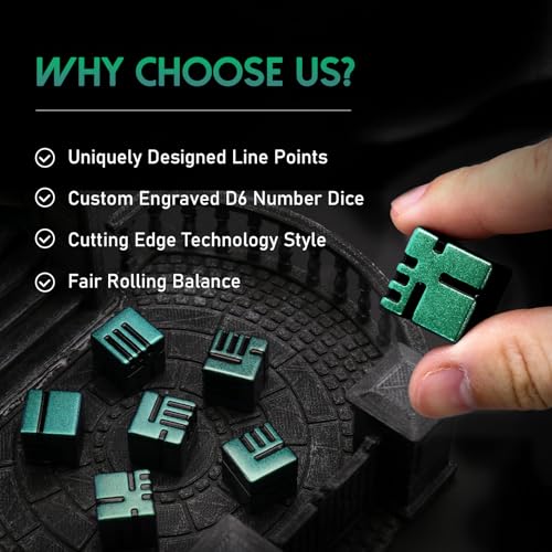 D6 Metal Dice, 16mm 6 Sided Dice Set, ZHOORQI 6Pcs/Set Tech-Themed New Concept Glittery Lines D6 Dice for DND, Tabletop RPGs Gifts（D6-Retro Green） - color: D6-retro Green