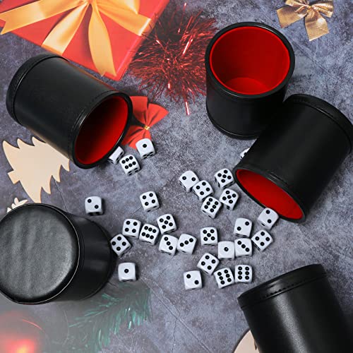 Leatherette Dice Cup Set Red Felt Lined Shaker with 6 Dot Dices for Yahtzee Farkle Bar Party Dice Games-5 Pack - color: Red