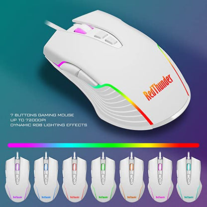 RedThunder K10 Wired Gaming Keyboard and Mouse and Wrist Rest Combo, RGB Backlit, Mechanical Feel Anti-ghosting Keyboard + 7D 7200 DPI Mice+Soft Leather Wrist Rest 3 in 1 PC Gamer Accessories(White) - color: White