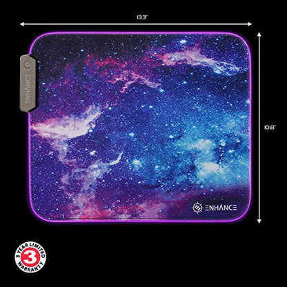 ENHANCE Small Mouse Pad with LED Lighting (13.3 X 10.8 inches) - Gaming Mouse Pad Desk Mat with 7 Color Options, 3 Lighting Effects, Smart Control Button, Non-Slip Rubber Grip - Galaxy - color: Galaxy and Purple