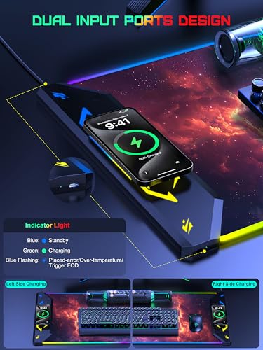 TopMade Wireless Charging Mouse Pad, RGB Gaming Mousepad, 35.4" x 15.8" Extra Large Waterproof Keyboard Desk Pad, Computer Desk Mat, Red Nebula (Includes 20W PD Power Adapter & 6.56ft Woven Cable) - color: RGB Red Nebula-35.4"x15.8"-with Adapter