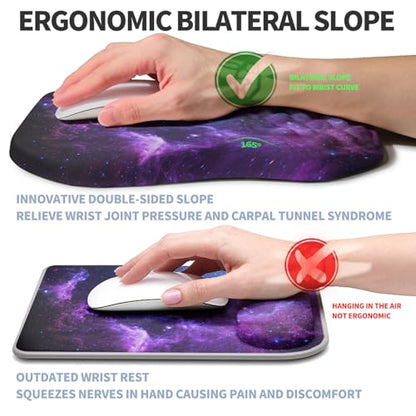 Ergonomic Raised Mouse Pad Wrist Support with Bilateral Slope Memory Foam Mousepad for Wrist Rest and Carpal Tunnel Pain Relief 11.8x7.9〃Galaxy - color: Galaxy