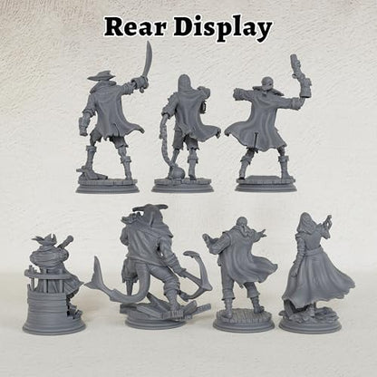 AUSPDICE 28mm DND Minis Fantasy Tabletop RPG Miniatures, Pirate Crew AS800 | 7 Pirate Figures for Dungeon Masters: Skeleton Crew, Shark Warrior, Lookout, Musician and Hooded Rogue for Wargame Adventures