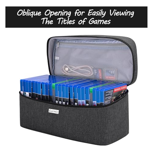 CURMIO Game Disc Holder Case, Storage Bag for Up to 24 Video Discs, Black | Compatible with PS4/PS4 Pro/PS3/PS5/Xbox One/Xbox Series X/S Video Game Discs, Top Handle, Portable, Home and Travel Use - color: Black