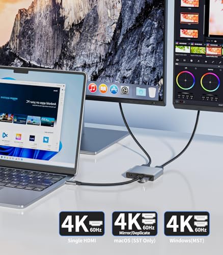USB C to Dual HDMI Adapter |4K60Hz HDMI Splitter Extended Display for Dual Monitors,100W PD,USB 3.0 Port Converter Compatible with Laptop,Tablet,Graphics Card - size: 6.6inch