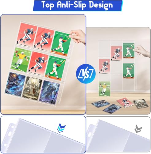 Tioplior 400 Pack Trading Card Sleeve Pages,9 Pockets Double Sided Binder Sheets for 3 Ring Binder,Hold 7200 Cards Fit for MTG,TCG,Baseball,Sports Standard Cards - size: 400