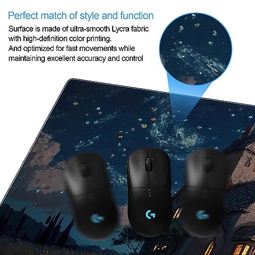Starry Night Desk Mat, Abstract Swirl Large Mouse Pad 31.5x15.7 in | 31.5x15.7 In - color: Anime Art Scenery3