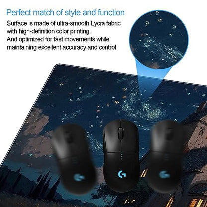 Starry Night Desk Mat, Abstract Swirl Large Mouse Pad 31.5x15.7 in | 31.5x15.7 In - color: Anime Art Scenery3