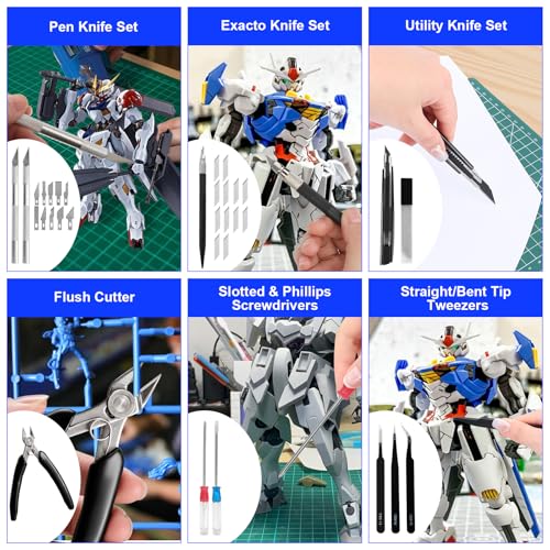 242 Pcs Gundam Tool Kit, Professional Model Tool Kit for Gundam, Model Kit Tools with Decals Sticker Operated Box, Gunpla Tool Kits for Adults, Model Building Tools Hobby Tools for Repairing Painting - color: 242pcs