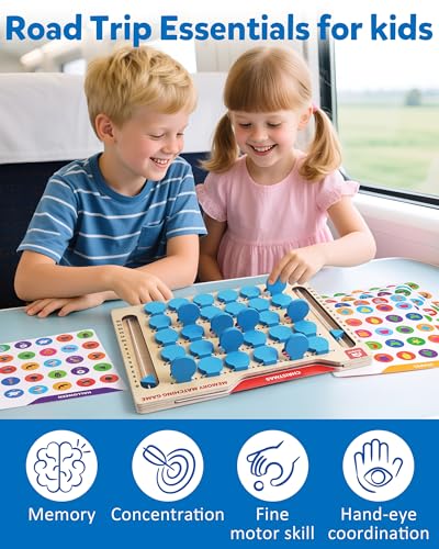 Coogam Memory Matching Game, Wooden Board Travel Toy with Memory Cards | Essential Activity for Road Trip Airplane/Car/Camping, Fine Motor Educational Gift Toy for 3 4 5 Year Old Kids
