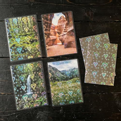 HFATMOS 300 Pcs Photocard Sleeves Laser Flashing Holographic Card Protector | Dustproof Card Sleeves for Mini Photos Credit Name Trading Cards Album Photo Cards, Heart Pattern - color: Heart Pattern