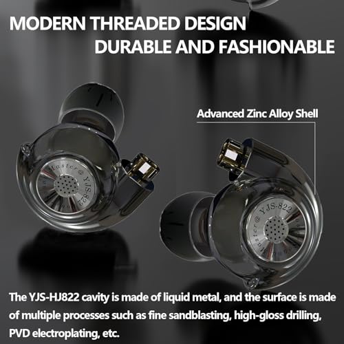 In Ear Monitor Headphones Dual Magnetic Dynamic Driver IEM with Mic, Black | Hybrid Banlance Armature with Dynamic in Ear Headphones IEM Earphones Gaming Earbuds - color: HJ-822 Black