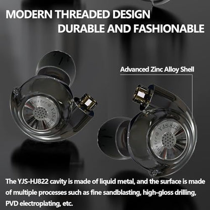 In Ear Monitor Headphones Dual Magnetic Dynamic Driver IEM with Mic, Black | Hybrid Banlance Armature with Dynamic in Ear Headphones IEM Earphones Gaming Earbuds - color: HJ-822 Black