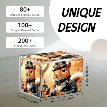 Trading Card Storage Box, Holds 100+ for MTG Cards, Premium PU Leather with Magnetic Closure, Fall Foliage Steampunk Squirrel Durable Deck Box for Magic the Gathering, Trading Card Games - color: Fall Foliage Steampunk Squirrel