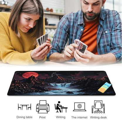 Playmat for MTG Sunset Mountains Streams Magic Play Mat 24x14 Inch Card Game Mat for Magic The Gathering TCG PTCG Playmat with Free Storage Bags Non-Slip Backing and Stitched Edge - color: Sunset Mountains Streams No With Zones