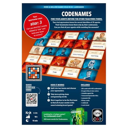 CGE Codenames Board Game (2nd Edition) | The Top Secret Word Association Party Game for Friends & Family Game Nights, 4+ Players