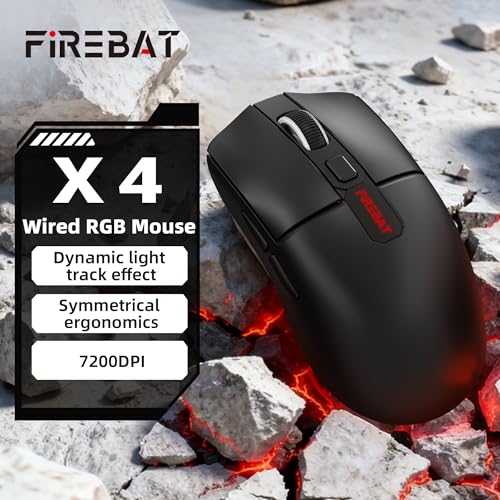 Wired Gaming Mouse for Computer and Laptop, 7200 DPI, RGB, Wired Optical Mouse with 6 Buttons & 4 Light Modes, USB Corded Mouse, Right or Left Hand Use - Black Computer Accessories【X4 Model】