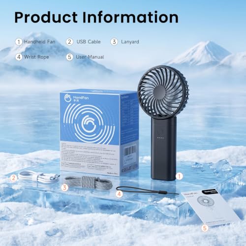 HandFan 2026 𝐔𝐩𝐠𝐫𝐚𝐝𝐞𝐝 Handheld Fan, Hands Free Necklace Fan with lanyard, 8000𝐦𝐀𝐡, 38 Hours Cooling Runtime,180° Foldable (Black) - color: Clear‑Blade Classic Black