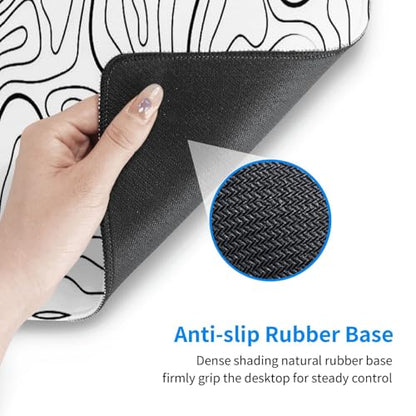 Large Gaming Mouse Pad Desk Mat, White Topographic Contour Extended Keyboard Mouse Pad Mousepad with Non-Slip Base and Stitched Edge Mouse Mat Desk Pad Mouse Pads for Desk Home Office, 31.5 x 11.8 - color: Topographic Contour White