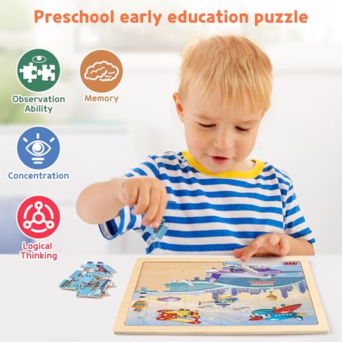 SYNARRY Wooden Vehicle Puzzles for Kids Ages 4-6, 6 Packs 60 PCs Jigsaw Puzzles Preschool Educational Toys Gifts for Children Ages 4-8, Kids Toys Gifts for 4+ Year Olds Boys Girls - style: Vehicle