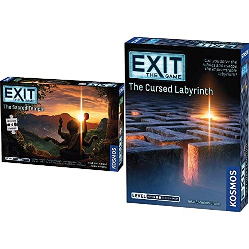 Exit: The Sacred Temple (with Jigsaw Puzzles) & EXIT: The Cursed Labyrinth | Exit: The Game - A Kosmos Game | Family-Friendly, Jigsaw Puzzle & Card-Based at-Home Escape Room | 1 to 4 Players, Ages 10+