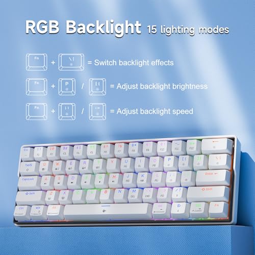 KEMOVE K61SE Gaming Mechanical Keyboard, 60 Percent Wired RGB Backlit N-Key Rollover Compact Mini 61 Keys Keyboard for PC Laptop, Red Switch - color: White-RGB, size: Red Switch