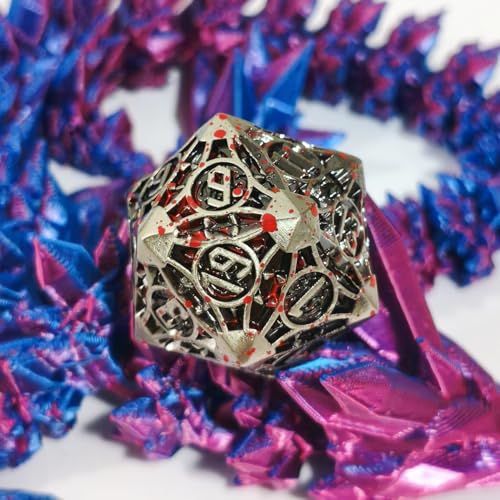 D20 23mm Metal Dice Polyhedral Dice for Dungeons and Dragons, RPG, Polyhedral Roleplaying Games MTG Table Games (Gray + Blood) - color: Gray + Blood