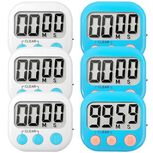 6 Pack Digital Kitchen Timer Small Classroom Timers for Kids Teachers (Blue&White) - color: Blue&white