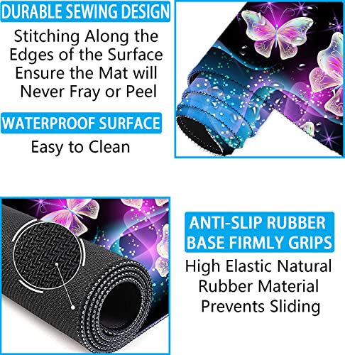 Large Mouse Pad with Wrist Rest, 4-in-1 Wrist Rest for Keyboard and Mouse | Non-Slip Waterproof Desk Mat Set, 35.4"x15.7" Desk Mat+Keyboard Wrist Rest+Mouse Wrist Support+Cup Coaster for Home Office - color: 4Pcs-Butterfly