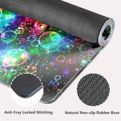 Rainbow Glitter Bubbles Large Mouse Pad, Magical Sparkle Aesthetic Desk Mat | Keyboard Mat Stitched, 31.5" x 11.8", Cosmic Nebula Starry Space, Vibrant Fantasy Abstract Art, Colorful Magical Galaxy - color: Vibrant Design J05K