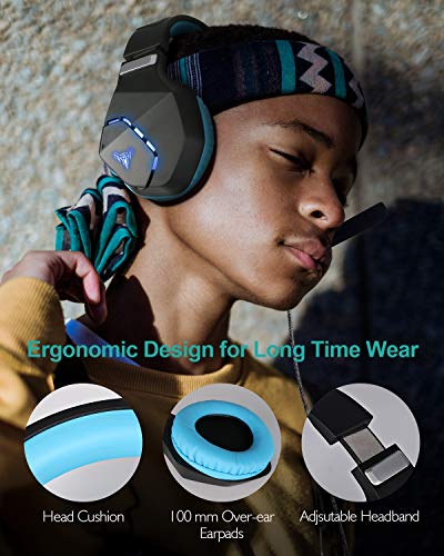 Gaming Headset, Giaride Gaming Headphones Surround Stereo with Mic Soft Memory Earmuffs Noise Cancelling LED Lights Volume Control for PS4 Xbox One, PC, Mac, Smartphones, Nintendo Switch Games