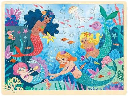 48 Piece Mermaid Wooden Jigsaw Puzzles for Kids Ages 3-5 | For 3 Year Old, Preschool Puzzle Ages 4-8, With Tray - style: 48 Piece