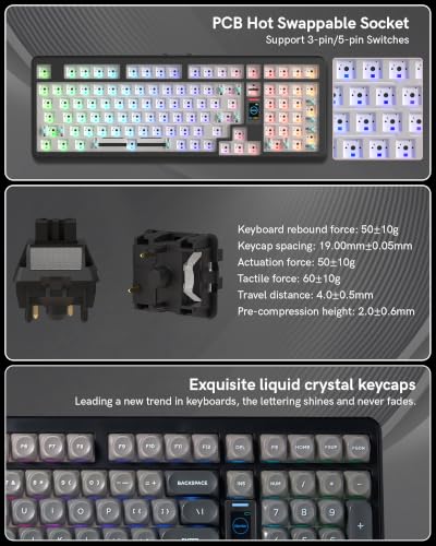 Keymatic Foundation Mechanical Keyboard,98% Pink Creamy Keyboard Gaming Keyboard,3 Mode with Multimedia Screen,RGB Backlit,Jelly MOA Profile keycaps for Win/Mac,Grey - color: Grey