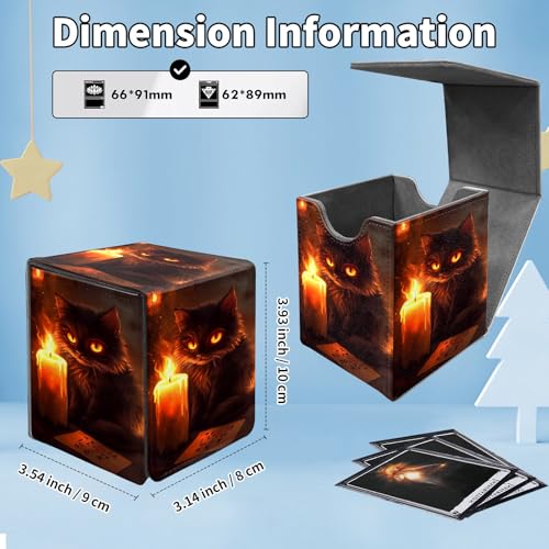 Card Deck Box for MTG Commander,Collectible Trading Storage Box Fits 120+ Single Sleeved Cards Magnetic Case PU Leather for Magic Commander TCG CCG MTG,Candle Cat Fire - color: Candle Cat Fire