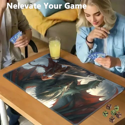 JVGFYNKL MTG Playmat + Drawstring Travel Pouch + 6 Dice Counter, for Tabletop Trading Card Game Playmats or Large Mouse Pad, Anti-Slip Rubber 24 x 14 in, Dragon's Sin of Wrath TCG Playmat - color: JV-Playmat-1-F-152