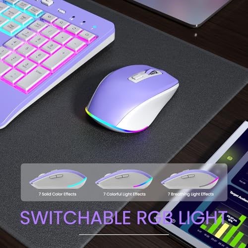 Wireless Keyboard and Mouse Combo- VEILZOR 2.4G Rechargeable Keyboard with Phone Holder, Ergonomic Wrist Rest, 9 RGB Backlit Effects, Silent Keyboard Mouse Set for Windows, Laptop, PC - color: Purple