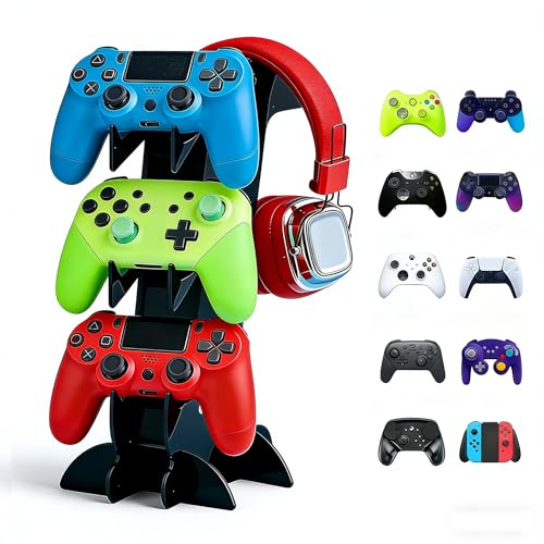 3-Tier Game Controller & Headphone Stand, Black Acrylic Storage Rack, Compatible with PS5/PS4/Xbox Series X/S/Switch Pro Controllers, Desktop Organizer for Gaming Accessories - size: 3-Tiers Black