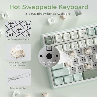 RK ROYAL KLUDGE R98 Pro Wired Mechanical Keyboard, RGB PC Gaming Keyboard with Number Pad and Volume Knob, Gasket Mount, MDA Profile PBT Keycaps, for Win/Mac, Hot Swappable Linear Cream Switch - color: Cyan, size: Hot Swappable Cream Switch