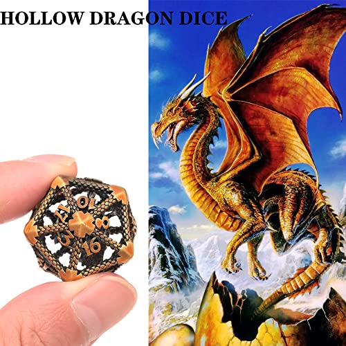 Hollow DND Dice Set, Metal Dice 7-Piece RPG Gaming Dice for D and D Pathfinder, MTG and Other Tabletop Role-Playing Games (Gold and 3D Dragon) - color: 3d Dragon Gold