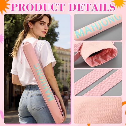 34 Inch Long Mahjong Mat Bag Cute Double Strapped Canvas Drawstring Mahjong Holder Lightweight Outdoor Carrying Bag for Board Games Travel Storage-Mat Not Include(Light Pink,1 Pc) - color: Light Pink, style: Soild